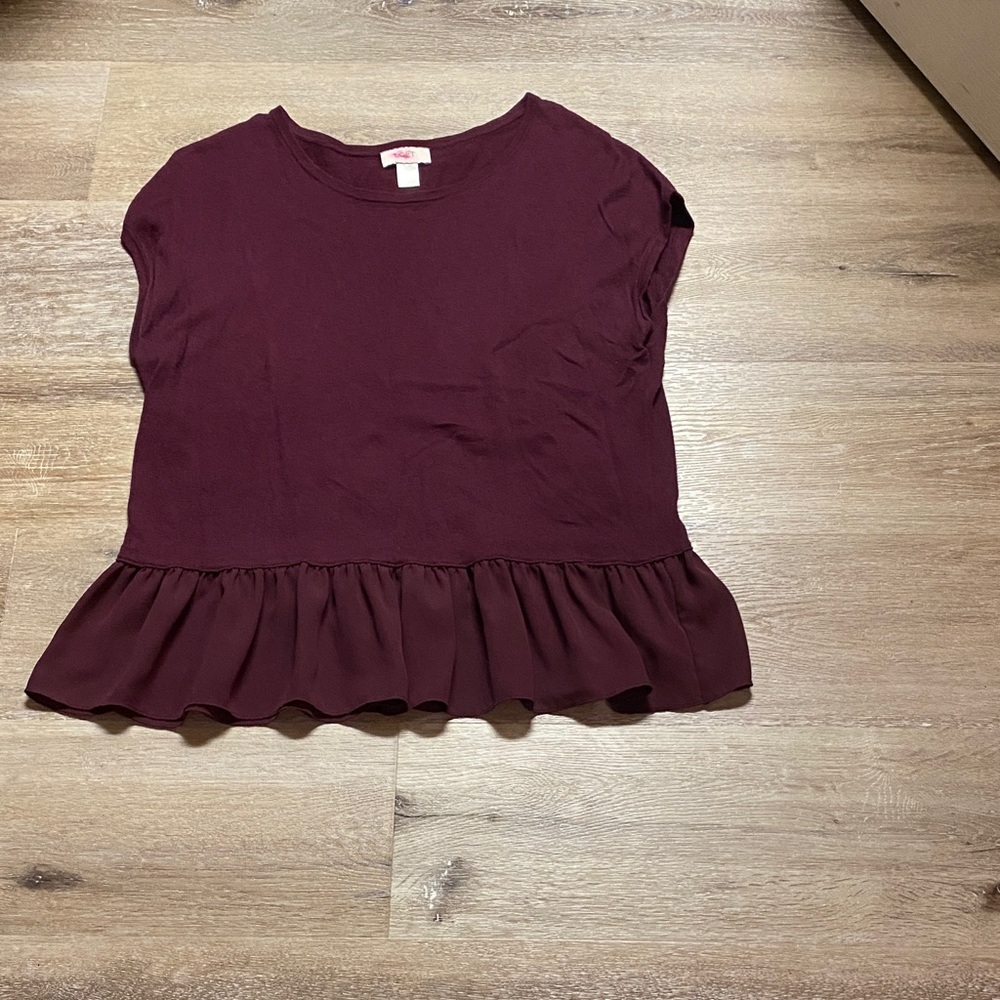 LOFT Deep Burgundy Ruffle Blouse